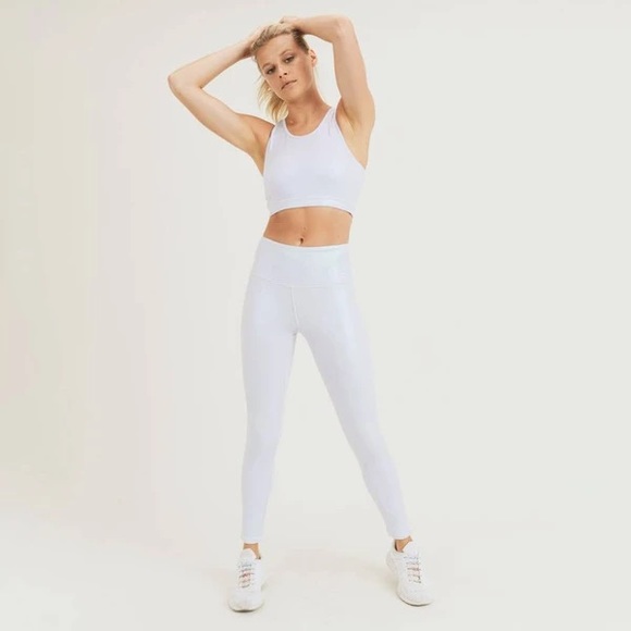 NWT Mono B Pearlescent Holo Foil High Waist Leggings sz Large - Picture 1 of 9